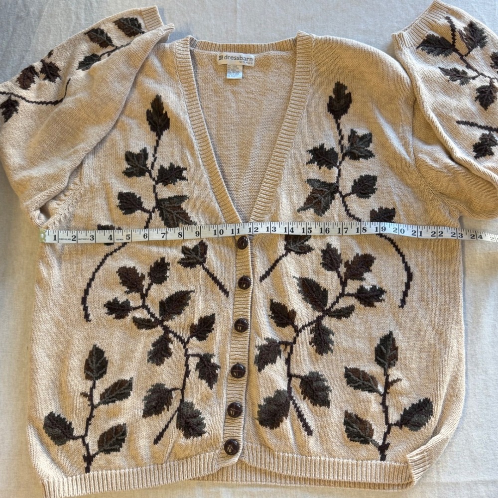 Dressbarn Y2K 2000s Cottagecore Grandma Cardigan Beige Embroidered Sweater 18/20 - Picture 5 of 7